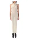 Rick Owens One-shoulder Rib Knit Maxi Dress With Draped Neckline In Dinge
