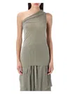 Rick Owens One-shoulder Draped Athena Top With Textured Back In Celadon