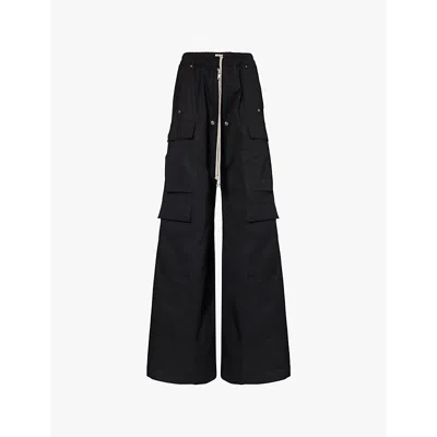 Rick Owens Womens Black Cargo Belas Wide-leg High-rise Stretch-cotton Trousers