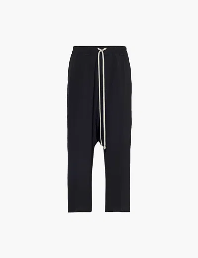 RICK OWENS WOMENS DROPPED-CROTCH CROPPED HIGH-RISE WOVEN-BLEND TROUSERS BLACK