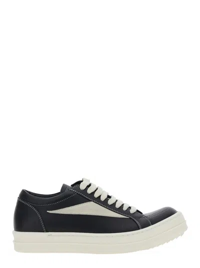 Rick Owens Women Black Low Top Sneakers With Contrasting Stitching In Leather Woman
