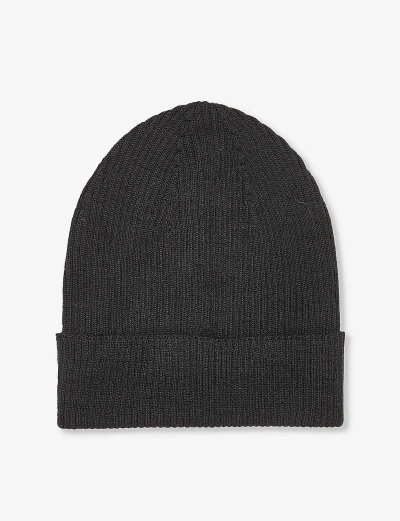 Rick Owens Womens Black Ribbed Folded-brim Wool Beanie