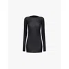 Rick Owens Womens Black Semi-sheer Long-sleeved Knitted T-shirt In Black