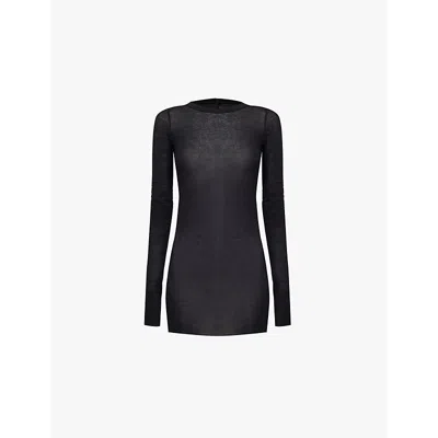 Rick Owens Womens Black Semi-sheer Long-sleeved Knitted T-shirt