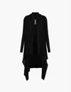 Rick Owens Womens Black Shawl-collar Waterfall-hem Wool Knitted Cardigan In Black