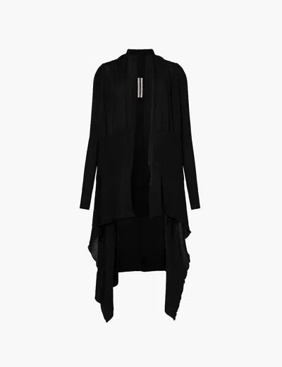 Rick Owens Womens Black Shawl-collar Waterfall-hem Wool Knitted Cardigan