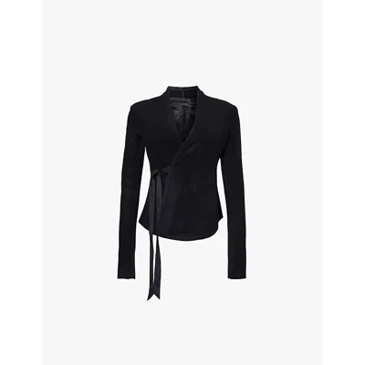 Rick Owens Womens Black Wrap-front Slim-fit Wool Jacket