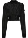 Rick Owens Cropped Black Bomber Jacket With Design In Black