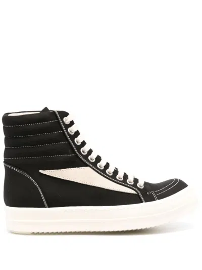 Rick Owens Black Cotton Sneakers With Contrast Stitching And Branded Leather Insole For Women