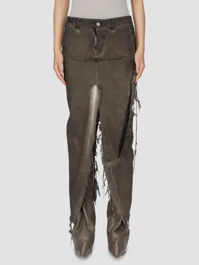 Rick Owens Women's Distressed Demin Maxi Skirt In Green
