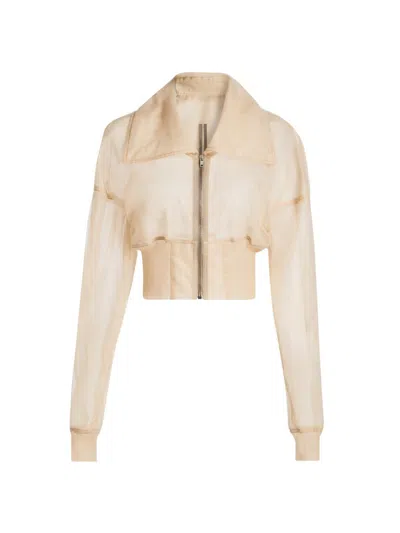 Rick Owens Womens Sand Dracucollar Cropped Sheer Bomber Jacket In Metallic