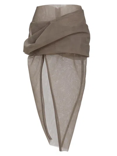 Rick Owens Women's Draped Sheer Midi-skirt In Brown