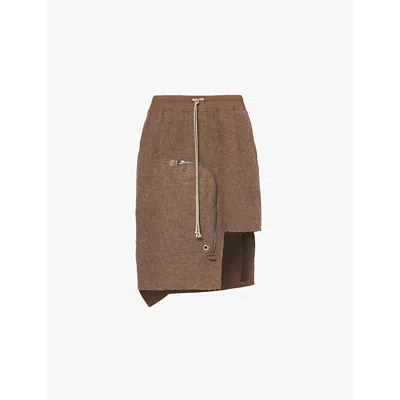 Rick Owens Womens Fawn Dracca Drawstring Brushed-wool Midi Skirt