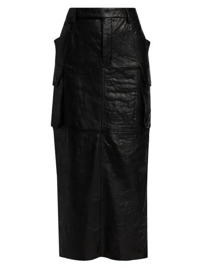 Rick Owens Women's Firbanks Leather Midi-skirt In Black