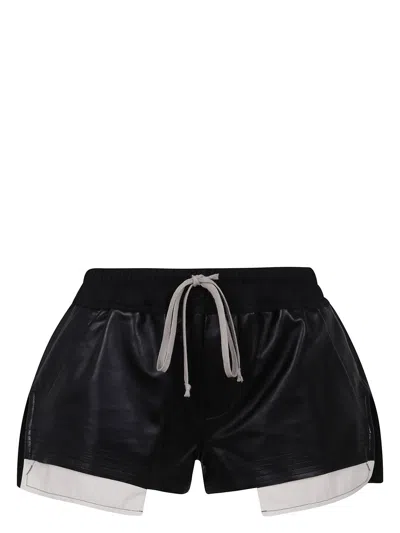 Rick Owens Brown Hollywood Fog Boxer Leather Shorts In 14