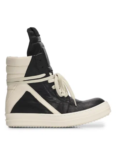 Rick Owens Geobasket High-top Leather Sneakers In Black