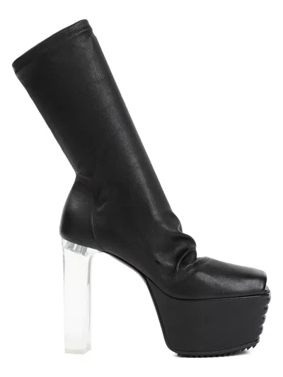 Rick Owens Grill Stretch Peeptoe Boots In Black