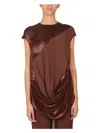 Rick Owens Draped Panel Cap Sleeve Satin Top In Brown