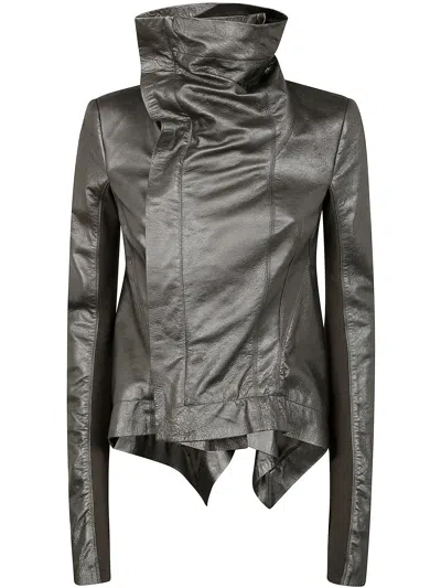 Rick Owens Women Leather Naska Biker Jacket In Grey