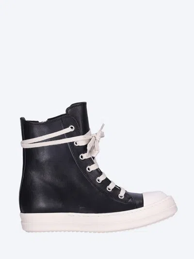 Rick Owens Bumper Leather High-top Sneakers In 911 Black/milk/milk