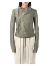 Rick Owens Celadon Low Neck Biker Jacket In Celadon