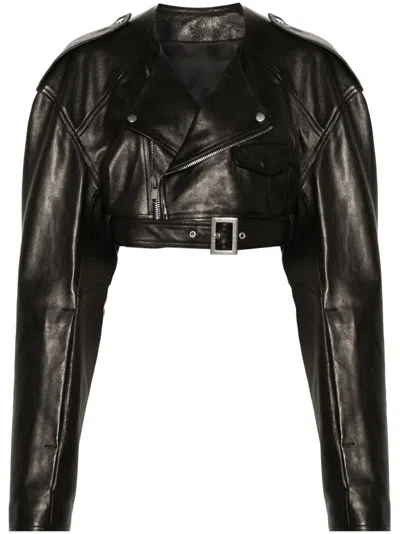 Rick Owens Women Micro Biker Cropped Leather Jacket In Black