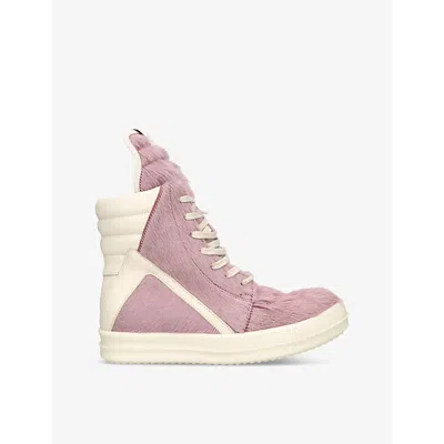 Rick Owens Womens Pale Pink Geobasket Lace-up Leather High-top Trainers
