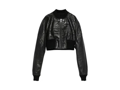 Pre-owned Rick Owens Women's  Cropped Leather Girdered Bomber Jacket In Black