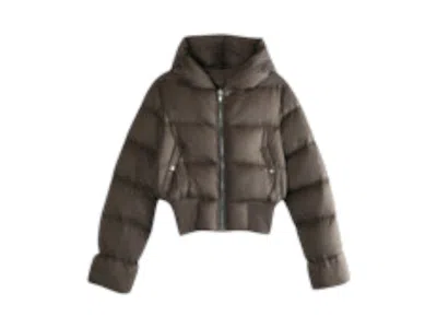 Pre-owned Rick Owens Women's  Giacca Piumino Hooded Jacket In Darkdust In Brown