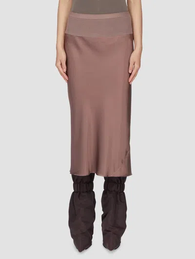 Rick Owens Satin Bias Midi-skirt In Brown