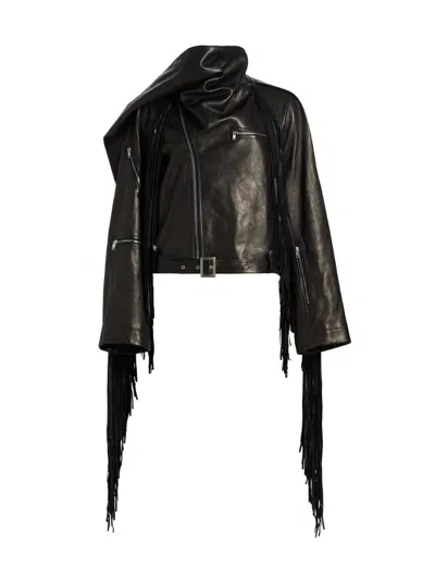 Rick Owens Women's Scarf Flight Leather Crop Jacket In Black
