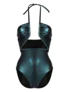 Rick Owens Prong Iridescent One Piece Swimsuit In Green