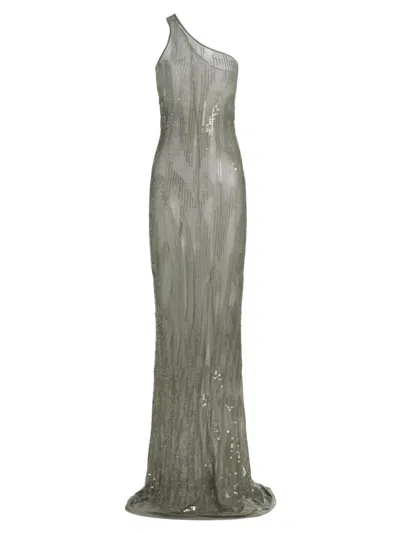 Rick Owens Sequined Sheer Tulle Gown In Gray