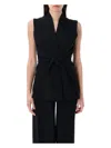 Rick Owens Sleeveless Wool Top With V-neck And Adjustable Front Ties In Black