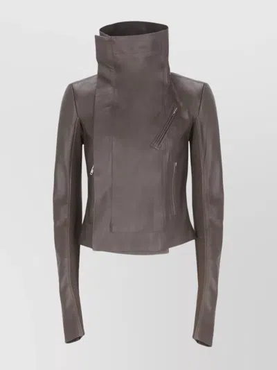 Rick Owens Women's Smooth Leather Jacket Zips In Brown