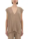 Rick Owens "dylan" Oversize V-neck Cap Sleeve Top In Brown