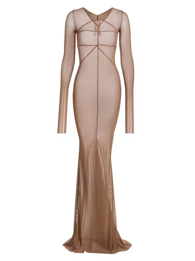 Rick Owens Women's Temple Collage Sheer Seamed Gown In Brown