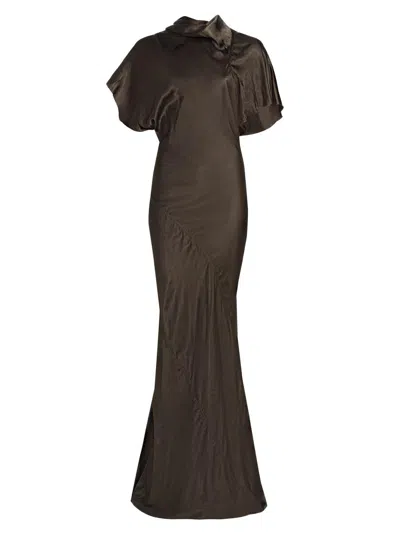 Rick Owens Women's Temple Seb Satin Draped Gown In Brown
