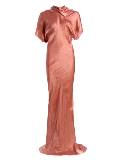 Rick Owens Women's Temple Seb Satin Draped Gown In Orange