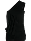 Rick Owens Black One-shoulder Draped Top In Stretch Cupro Woman In Black