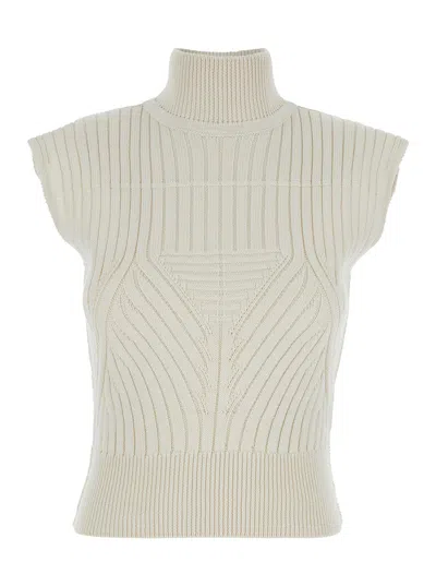 Rick Owens Women White Sleeveless Top With High-neck In Virgin Wool Woman In Neutral
