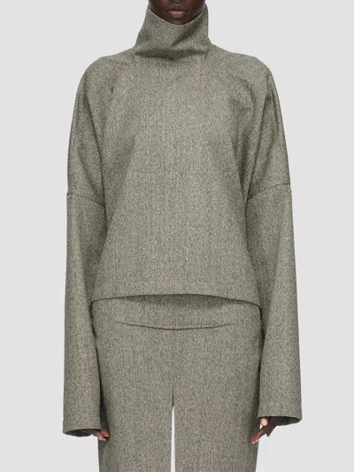Rick Owens Women's Wool Oversized Funnel-neck T-shirt In Black Melange