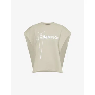 Rick Owens Womens  X Champion Tatlin Logo-embroidery Cotton-jersey Sweatshirt Beige In Sand