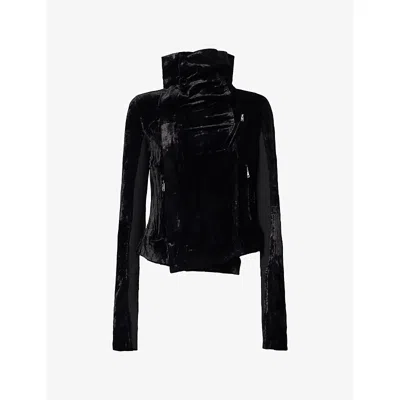 Rick Owens Womens Biker High-neck Velvet Jacket Black