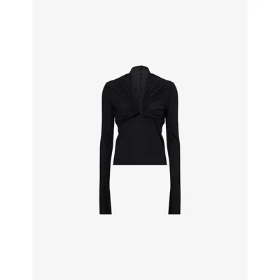 RICK OWENS WOMENS BLACK ALLANAH RUCHED WOVEN TOP