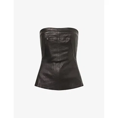 Rick Owens Womens Black Bandeau Bustier Leather-blend Top In Brown