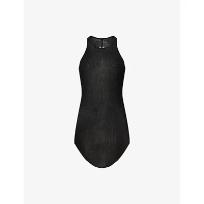 Rick Owens Womens Black Basic Rib Semi-sheer Knit Top