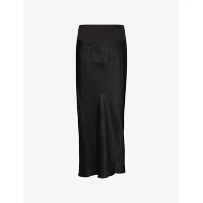 Rick Owens Womens Black Bias Draped Woven Maxi Skirt