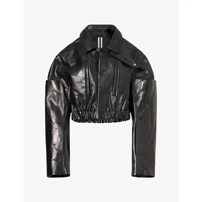 Rick Owens Womens Black Collared Mac Leather Bomber Jacket