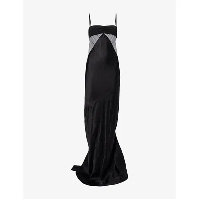 Rick Owens Womens Black Combo Slip Panelled Satin Gown